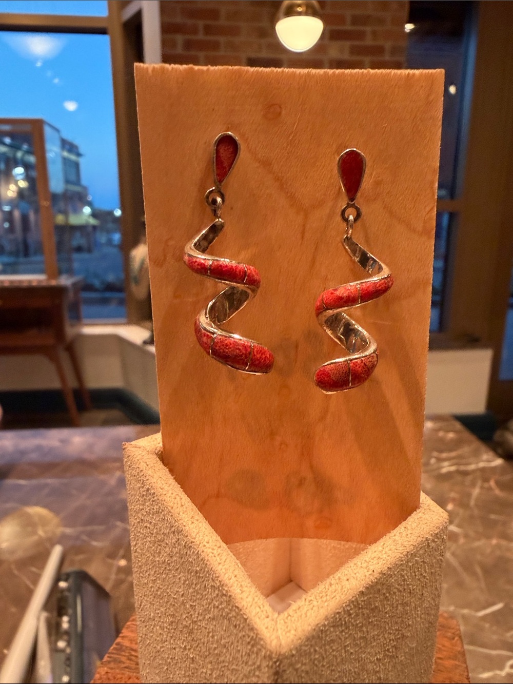Red Spiny Spiral Earrings